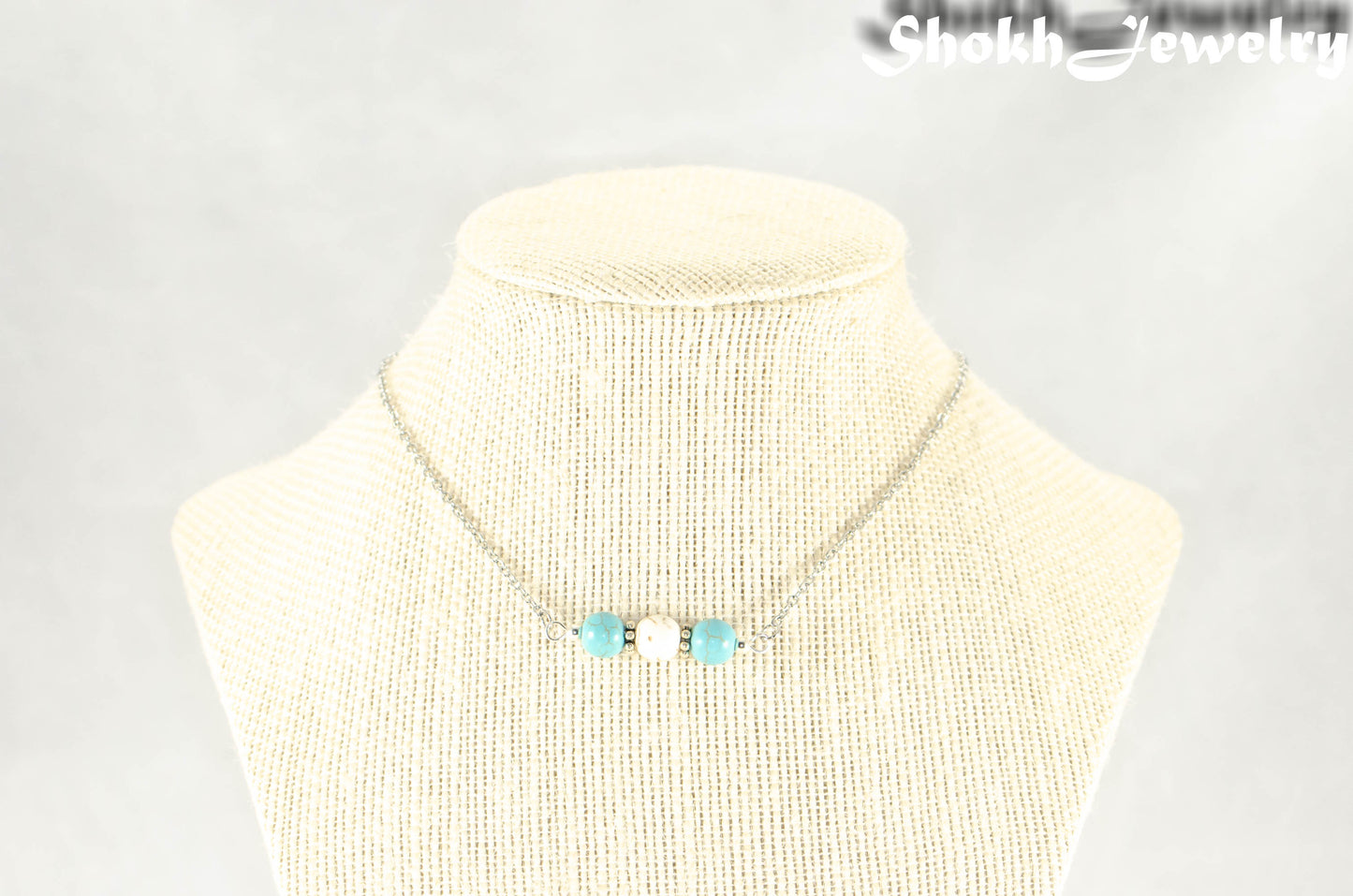 Turquoise and White Howlite and Dainty Chain Choker Necklace.