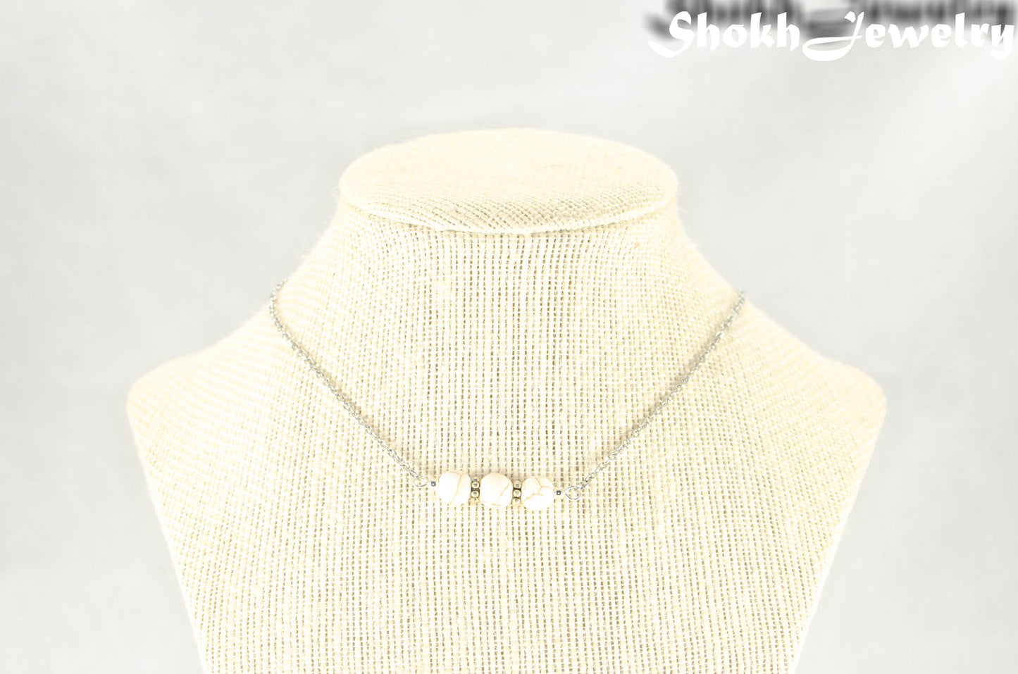 White Howlite and Dainty Chain Choker Necklace.