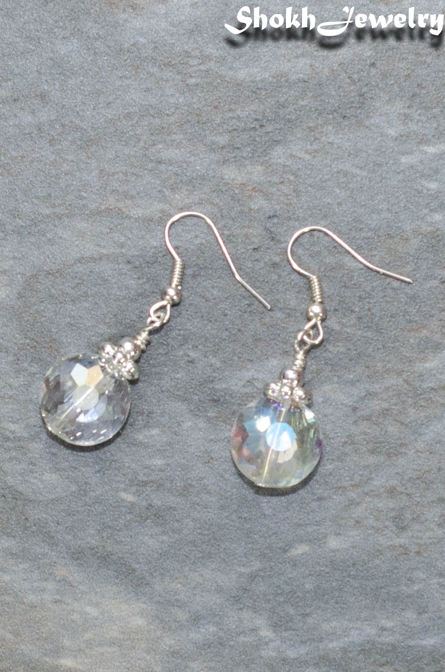 Top view of Clear AB Glass Crystal Beads Earrings.