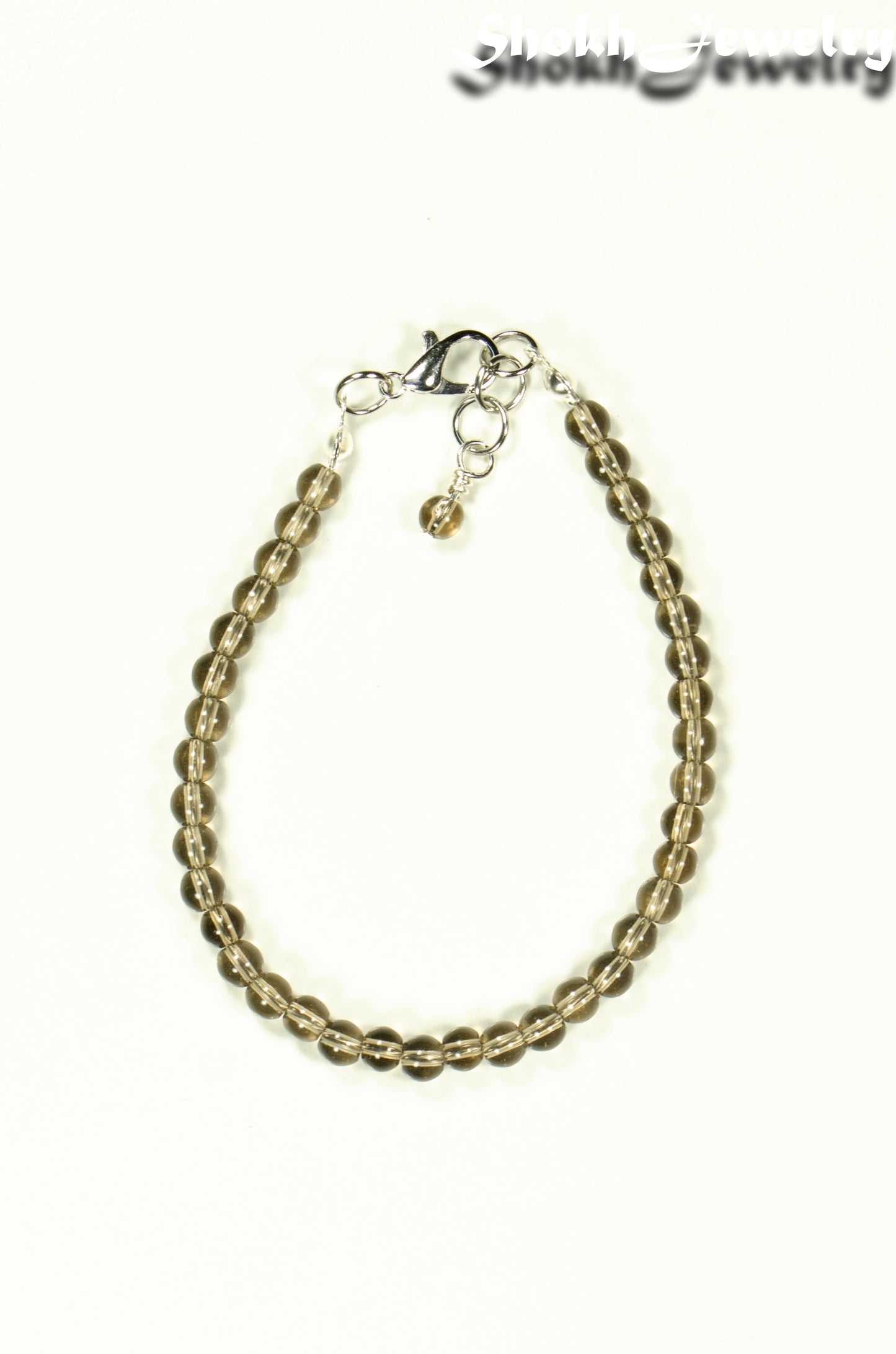 Top view of 4mm Smoky Quartz anklet with Clasp.