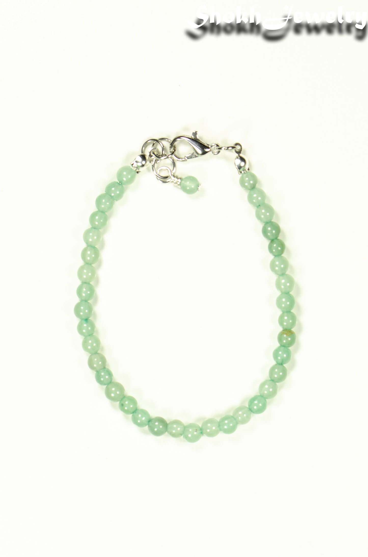 Top view of 4mm Green Aventurine Bracelet with Clasp.