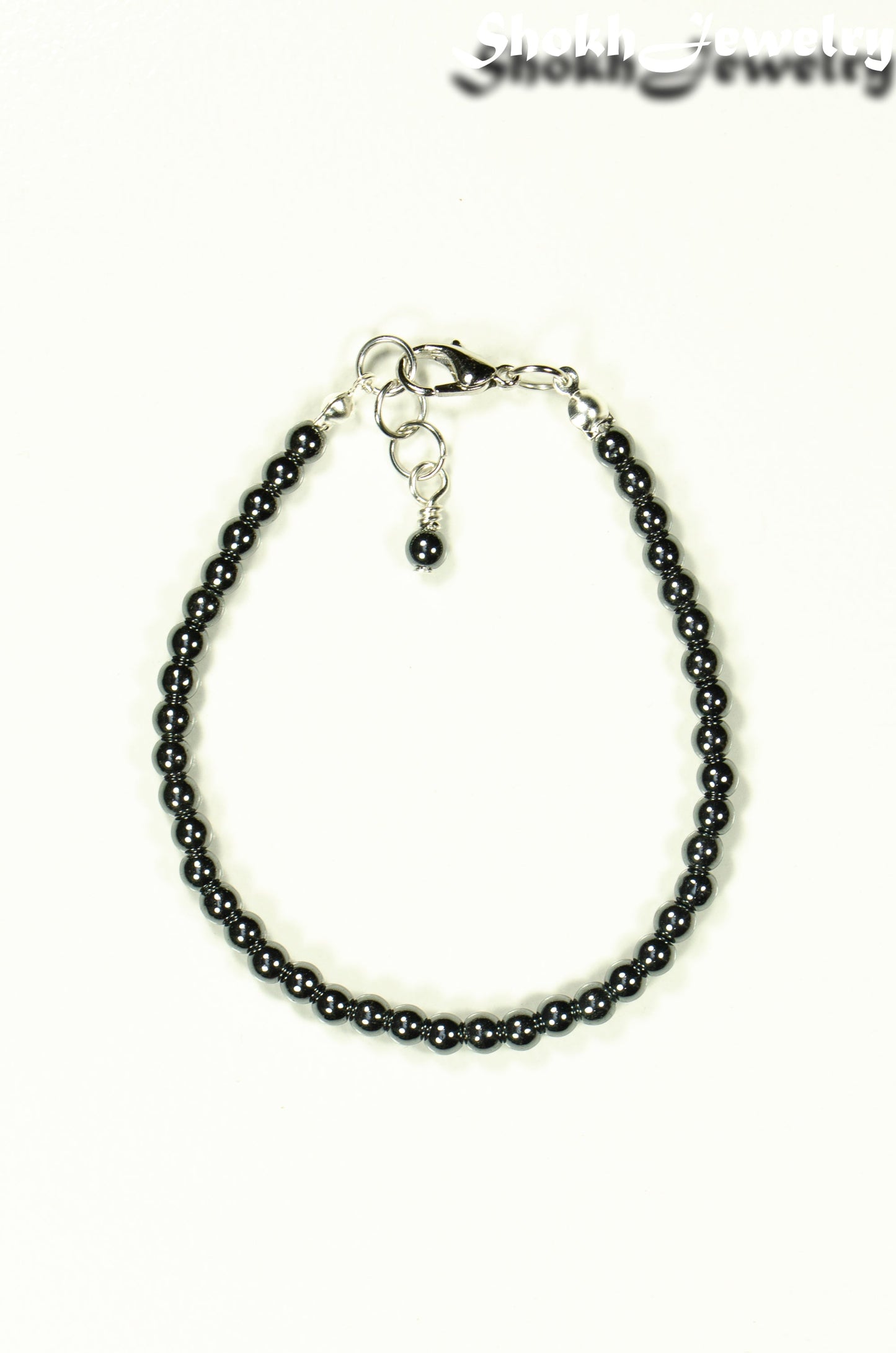 Top view of 4mm Hematite Stone Anklet with Clasp.