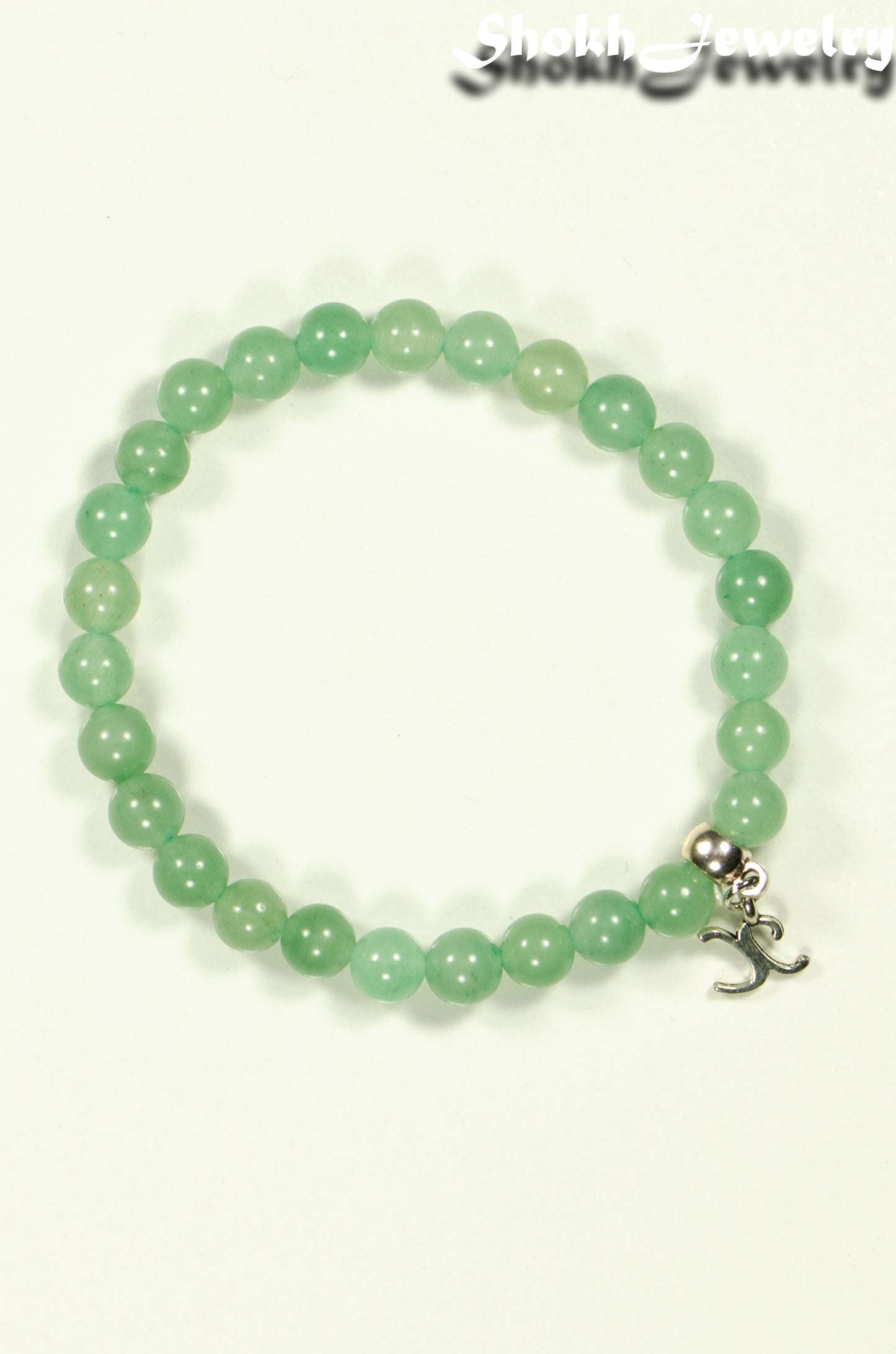 Top view of 6mm Green Aventurine Bracelet with Initial.