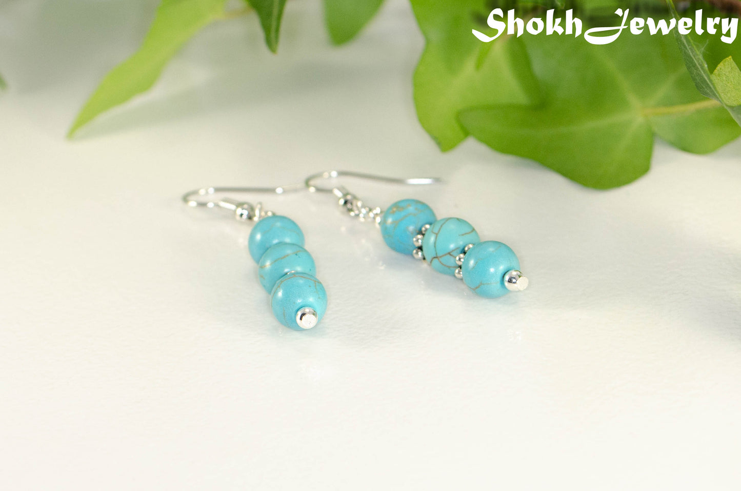 Turquoise Howlite Beaded Bar Earrings.