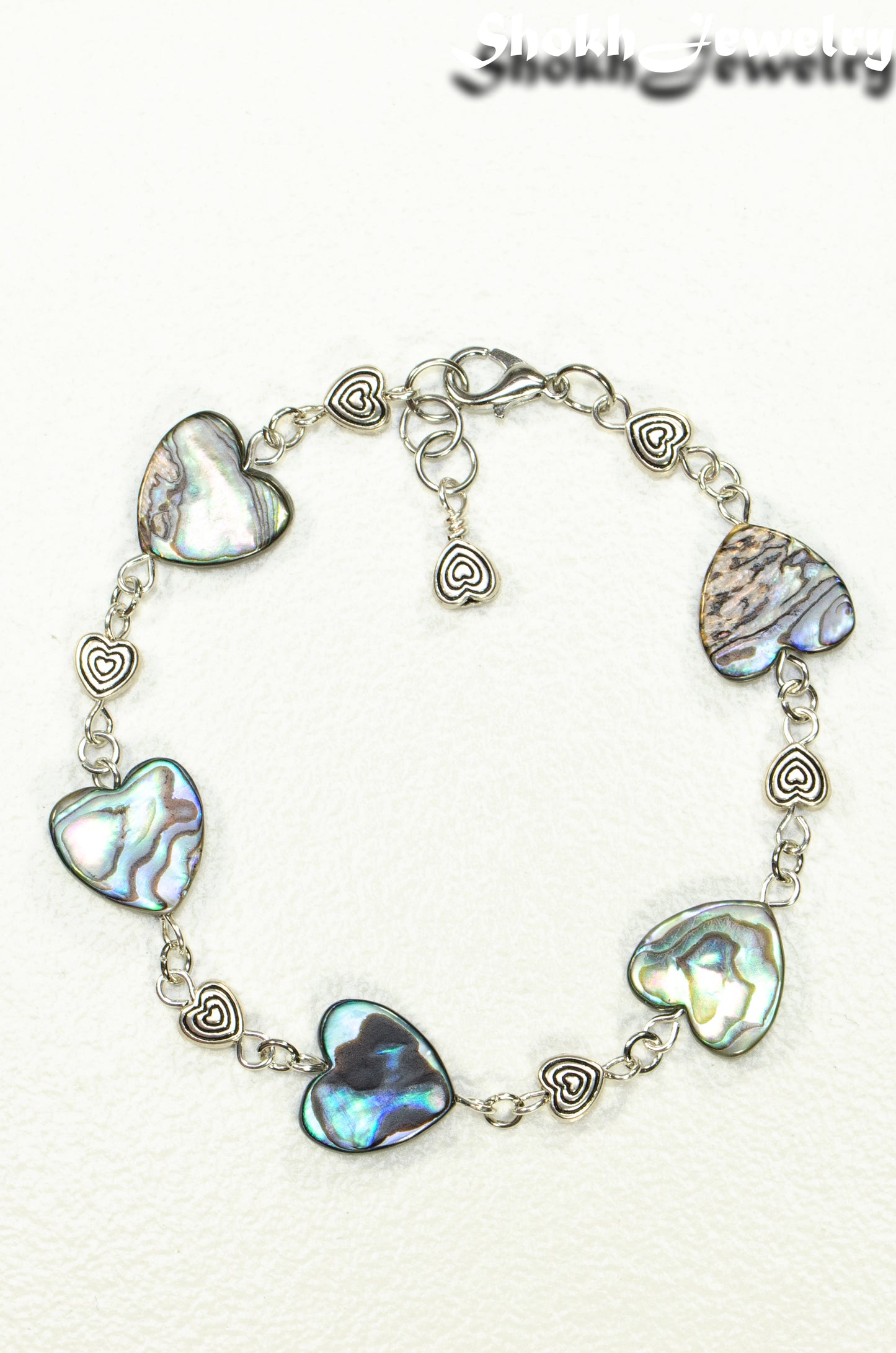 Natural Abalone Seashell Heart Link Bracelet