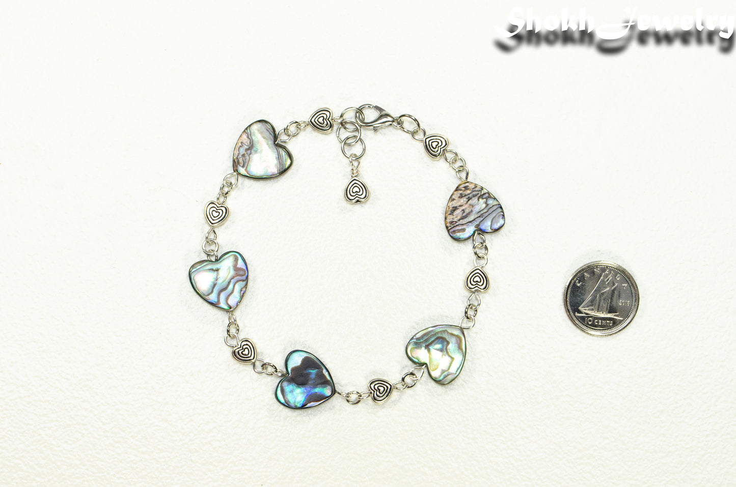 Natural Abalone Seashell Heart Link Bracelet