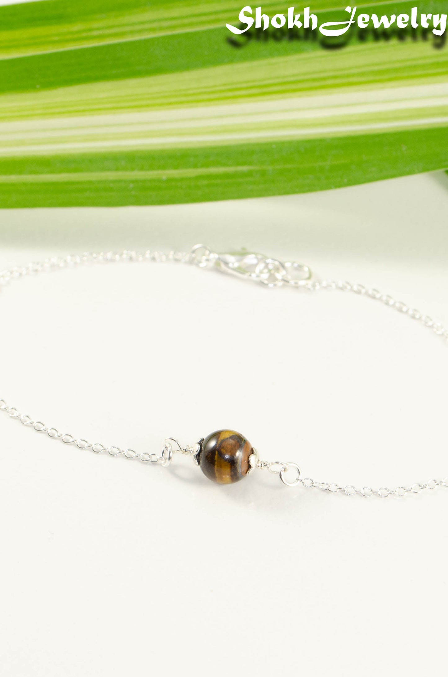 Close up of Minimal Tiger's Eye Bracelet.