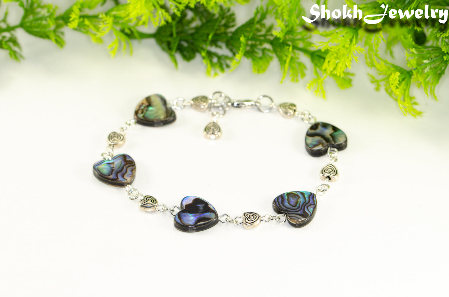 Natural Abalone Seashell Heart Link Bracelet