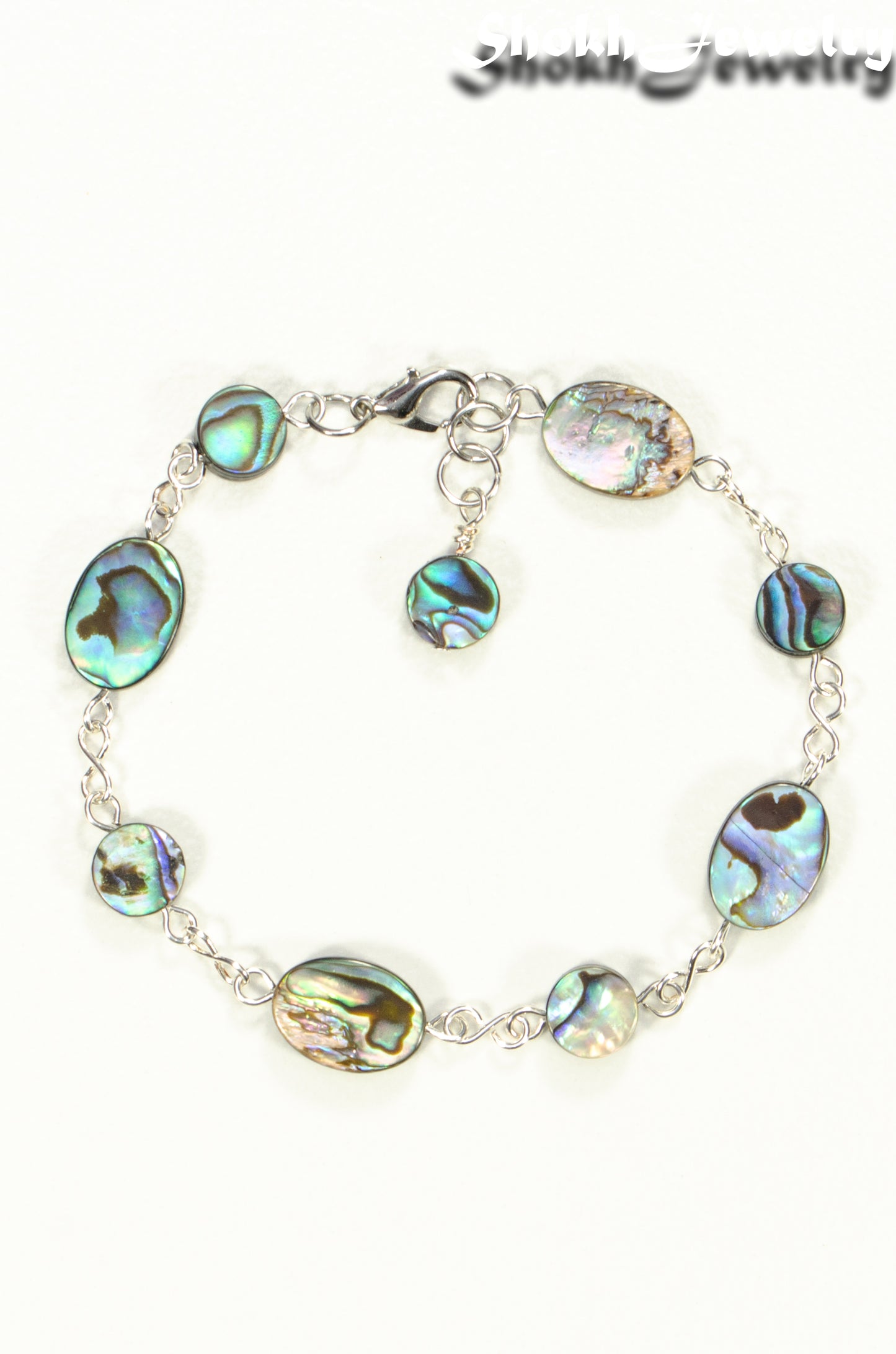 Top view of Natural Abalone Seashell Link Bracelet.