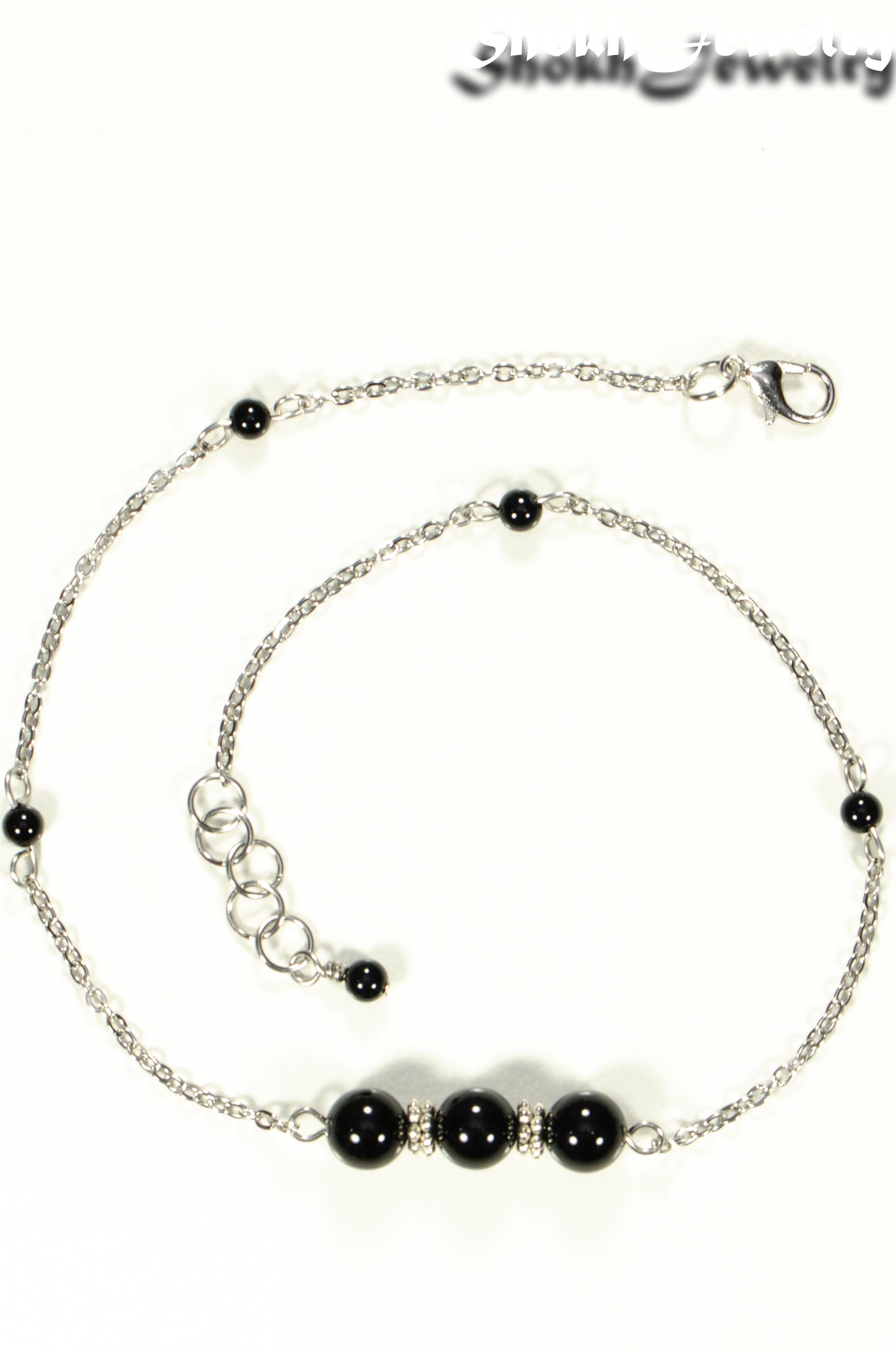 Top view of Natural Black Onyx and Chain Choker Necklace.