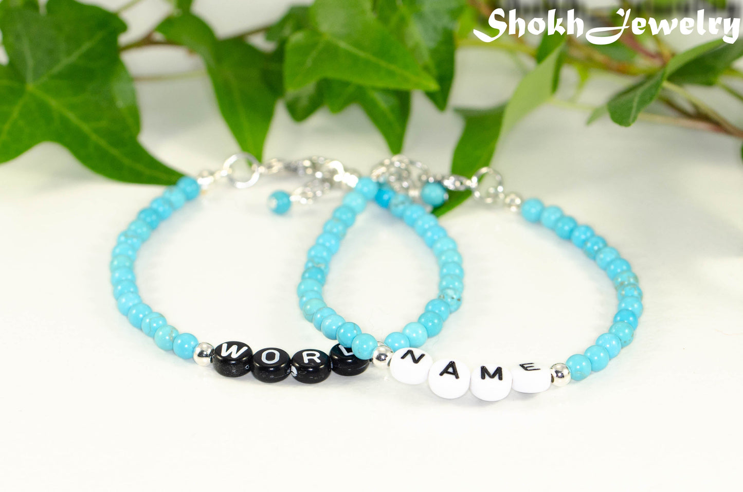 Colour options for Personalized Turquoise Howlite Bracelet with Clasp.