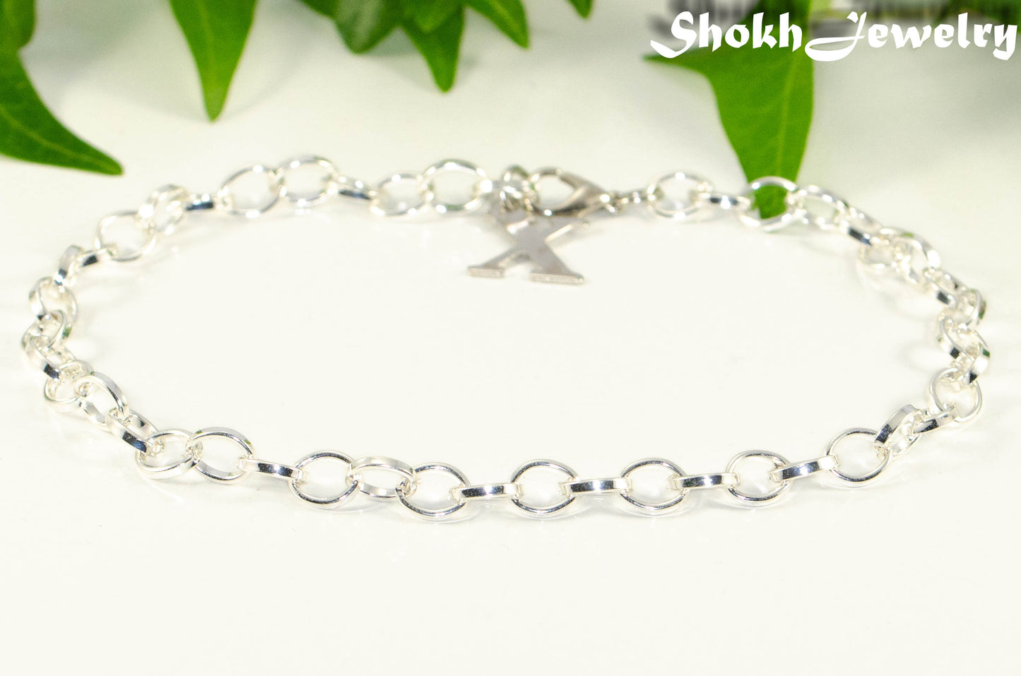 Close up of Personalized Initial and Chunky Chain Anklet.