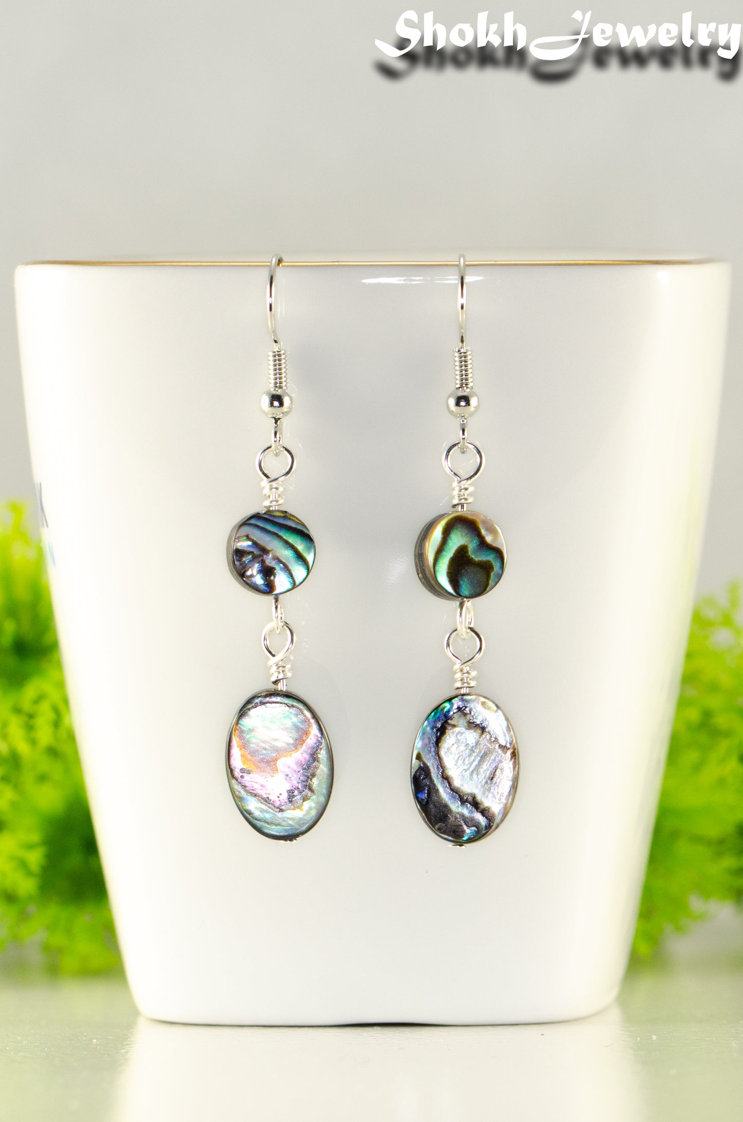Elegant Long Oval Abalone Shell Earrings.