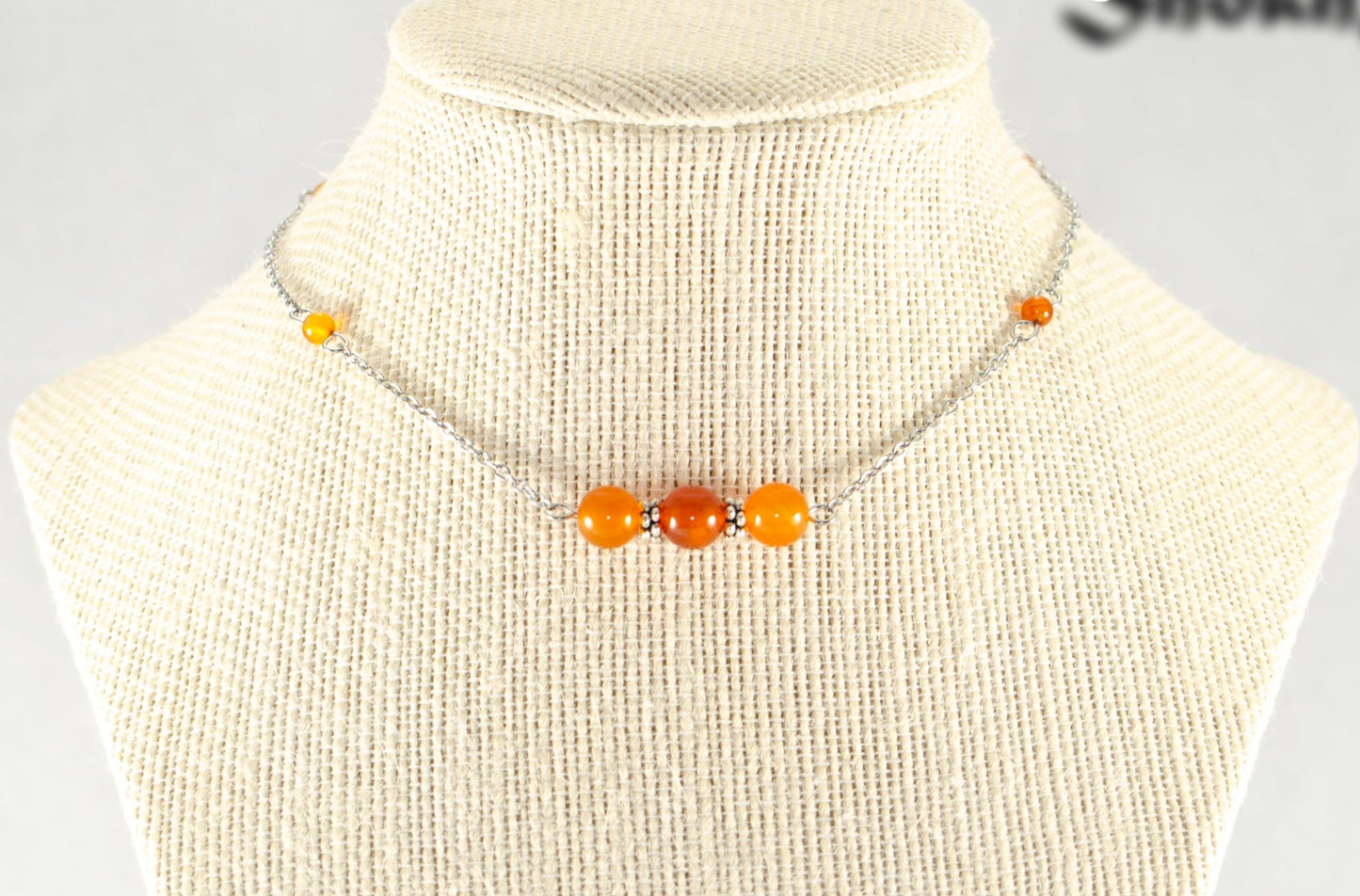 Natural Carnelian and Chain Choker Necklace displayed on a bust.