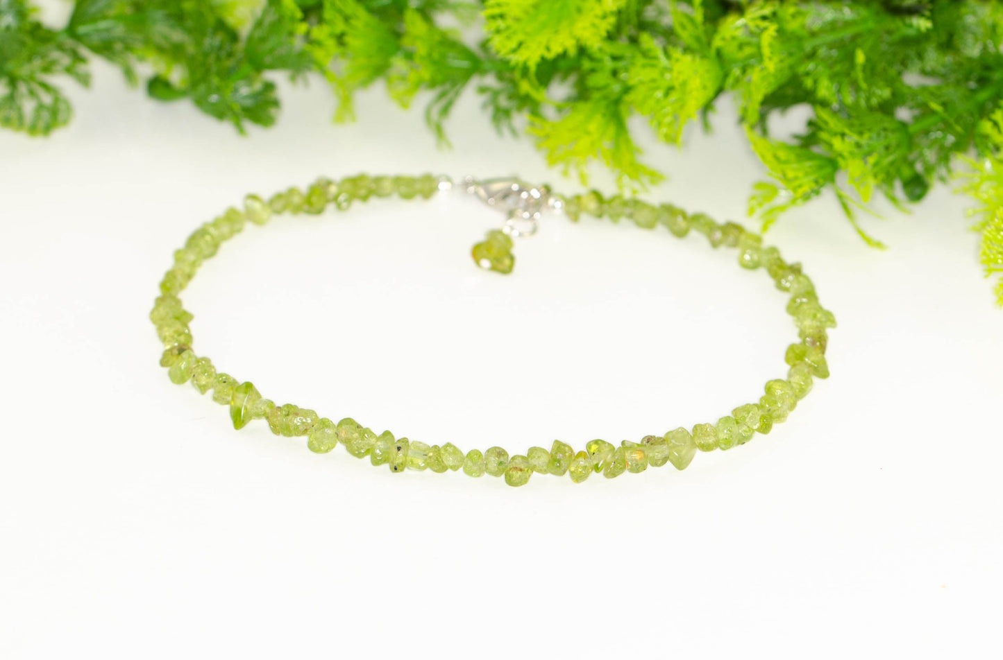 Natural Peridot Crystal Chip Anklet