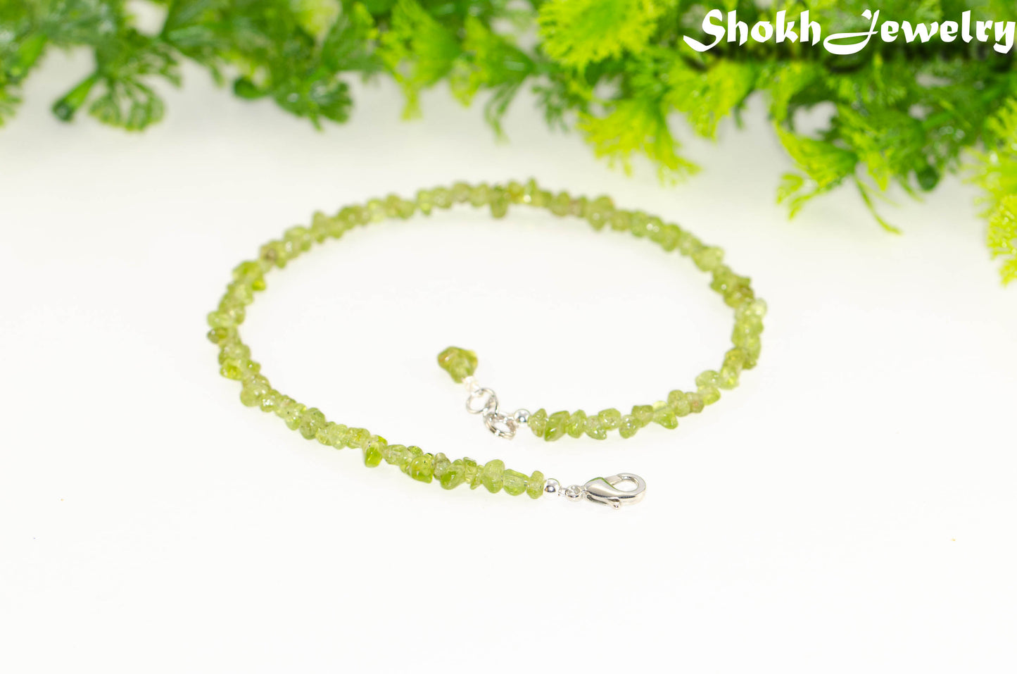 Natural Peridot Crystal Chip Anklet