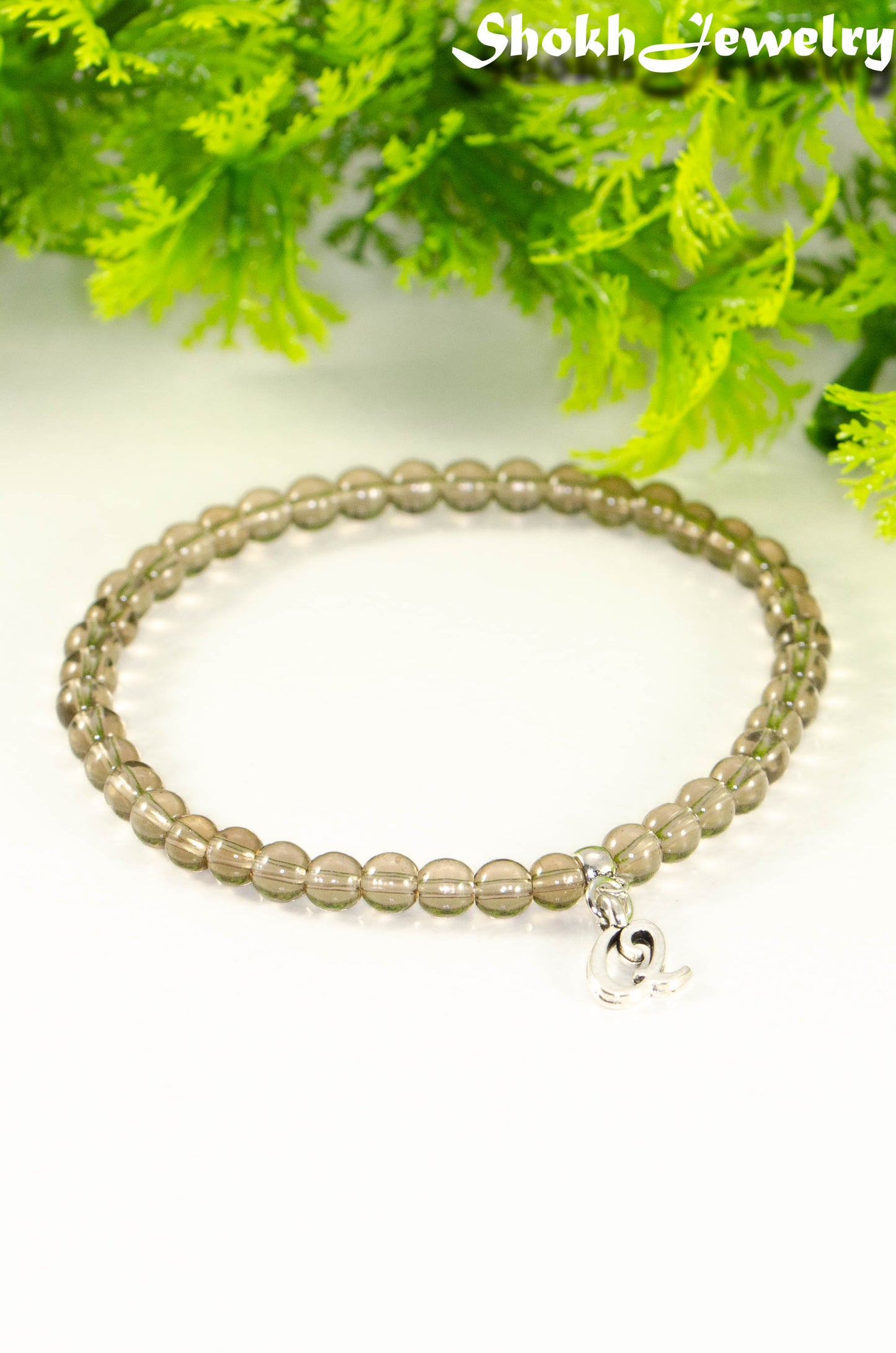4mm Smoky Quartz Bracelet with Initial