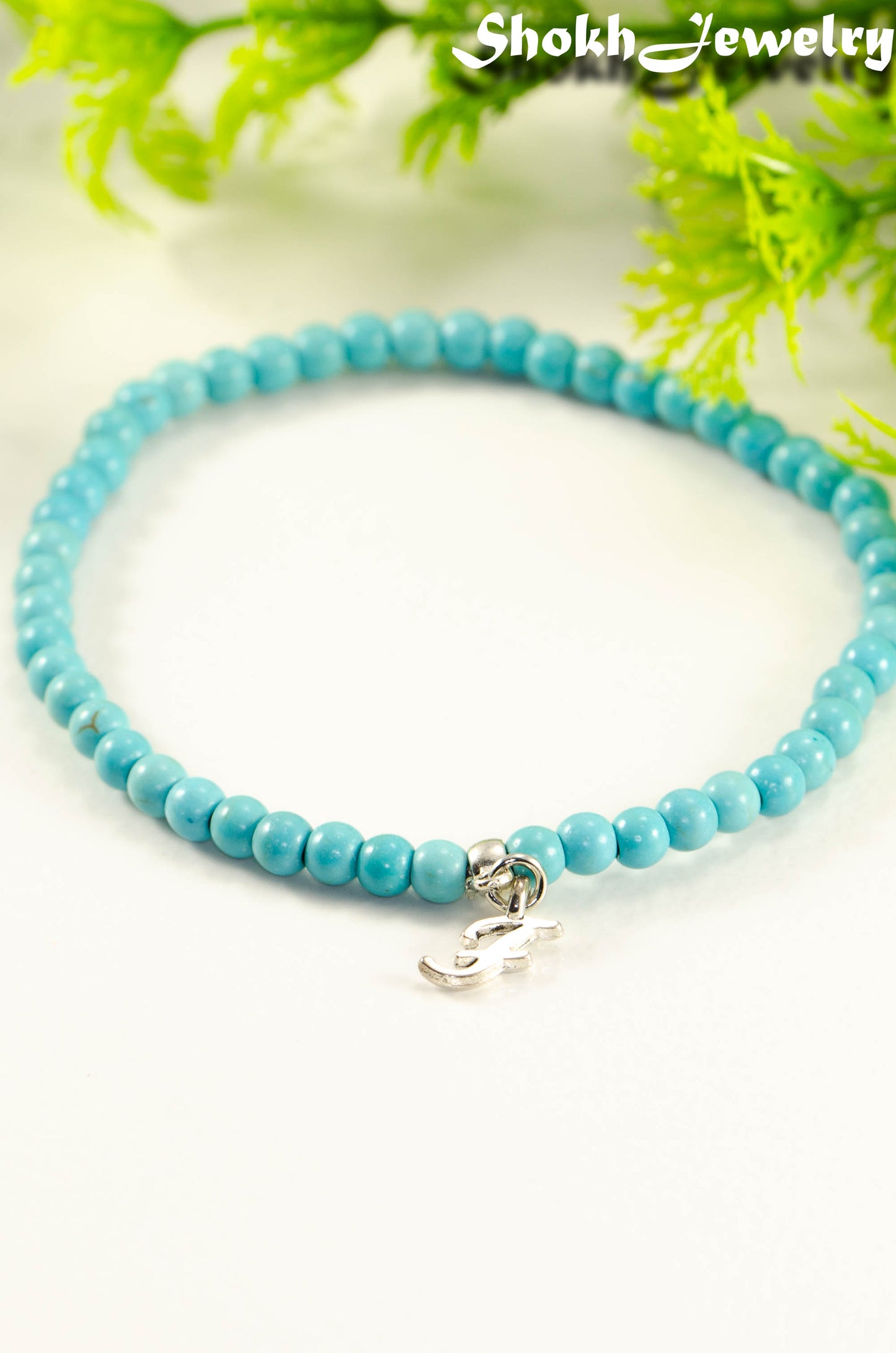 4mm Turquoise Howlite Bracelet with Initial