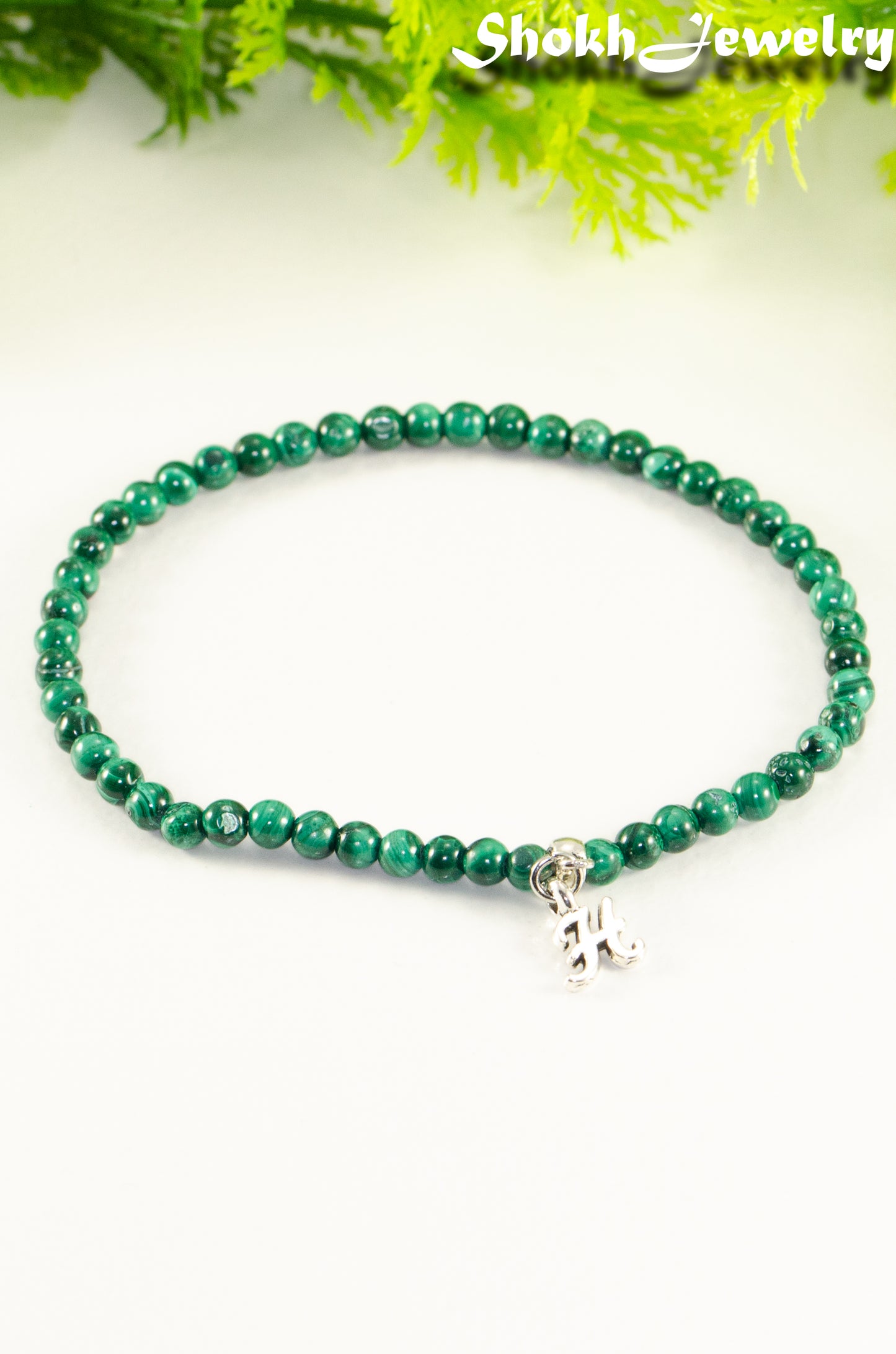 3mm Malachite Bracelet with Initial.