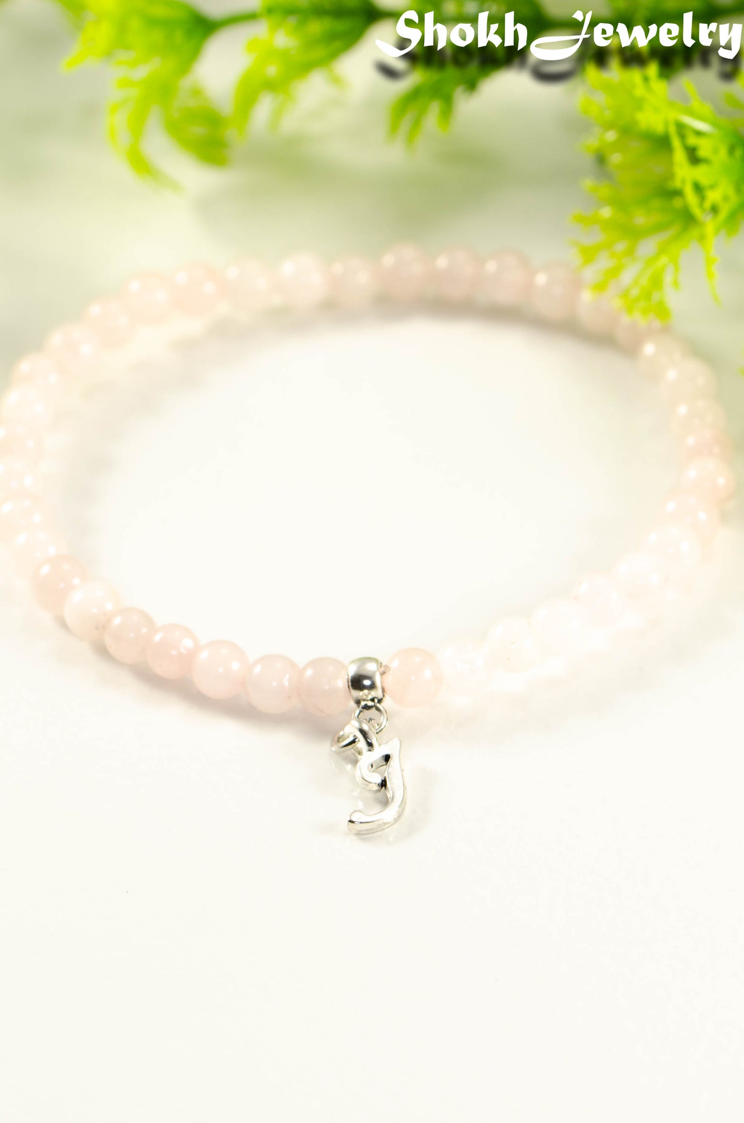 4mm Rose Quartz Bracelet with Initial