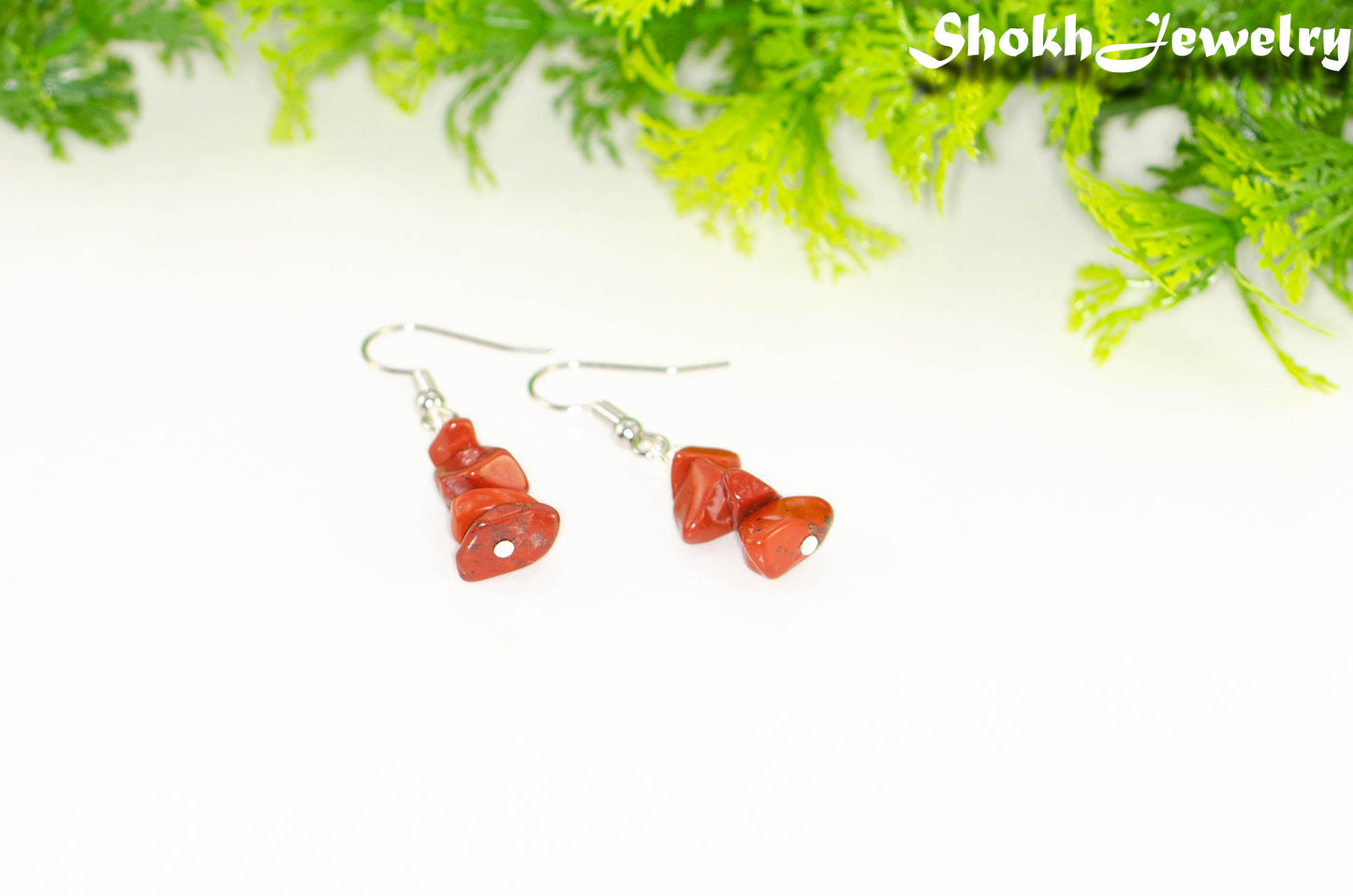 Simple Red Jasper Crystal Chip Earrings.