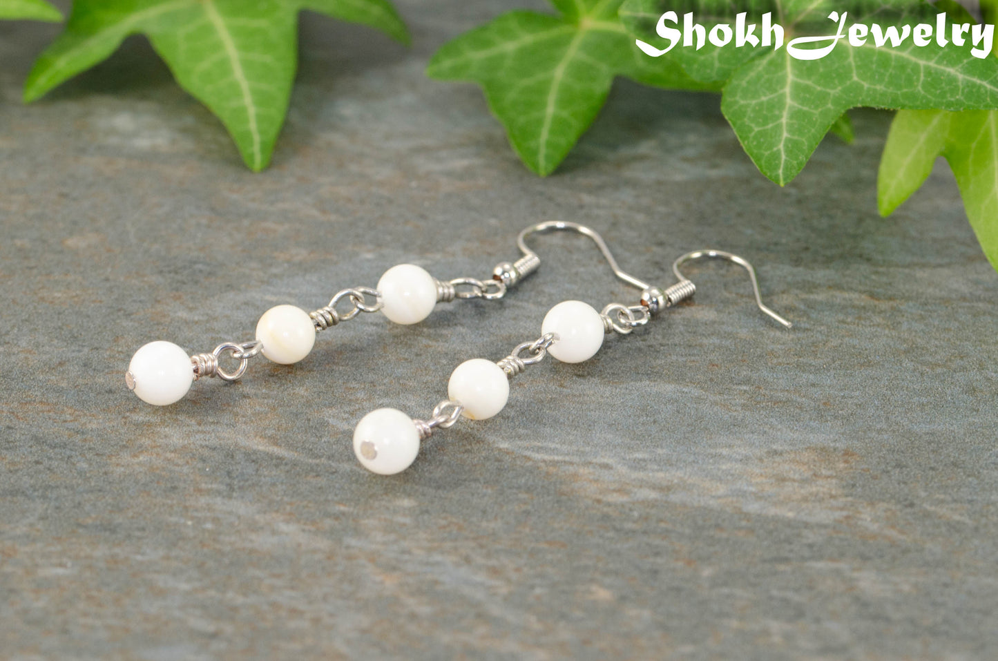 6mm White Natural Seashell Earrings.