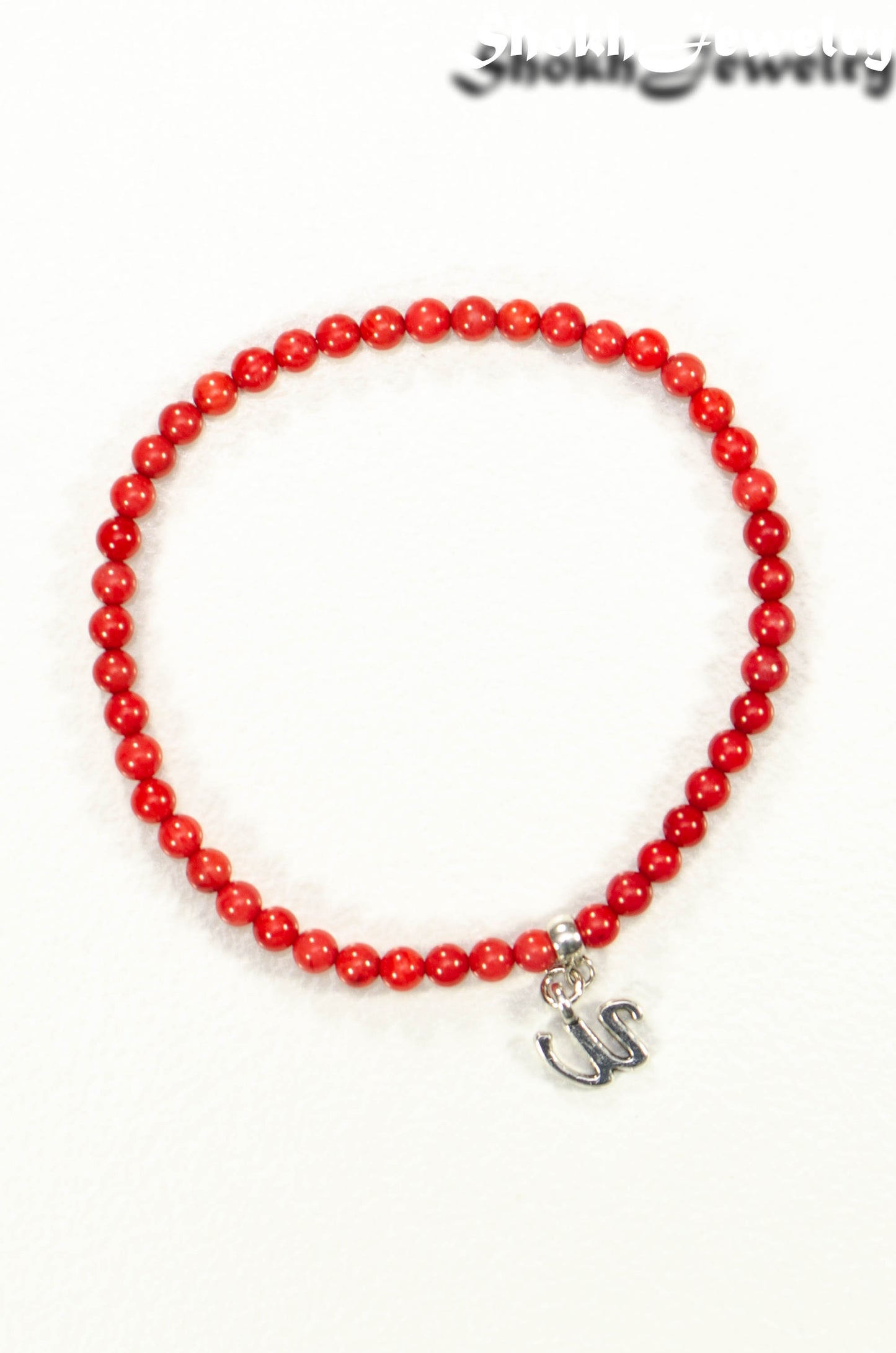 4mm Red Coral Bracelet with Initial