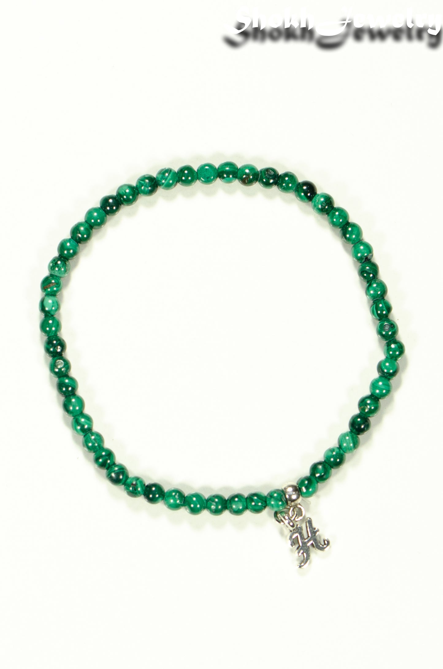 Top view of 3mm Malachite Bracelet with Initial.