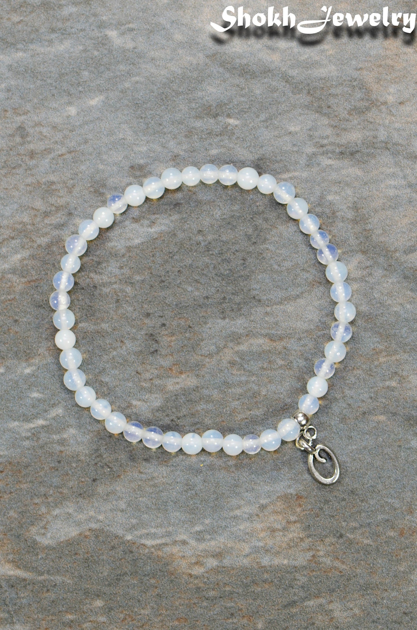 4mm White Opal Bracelet with Initial