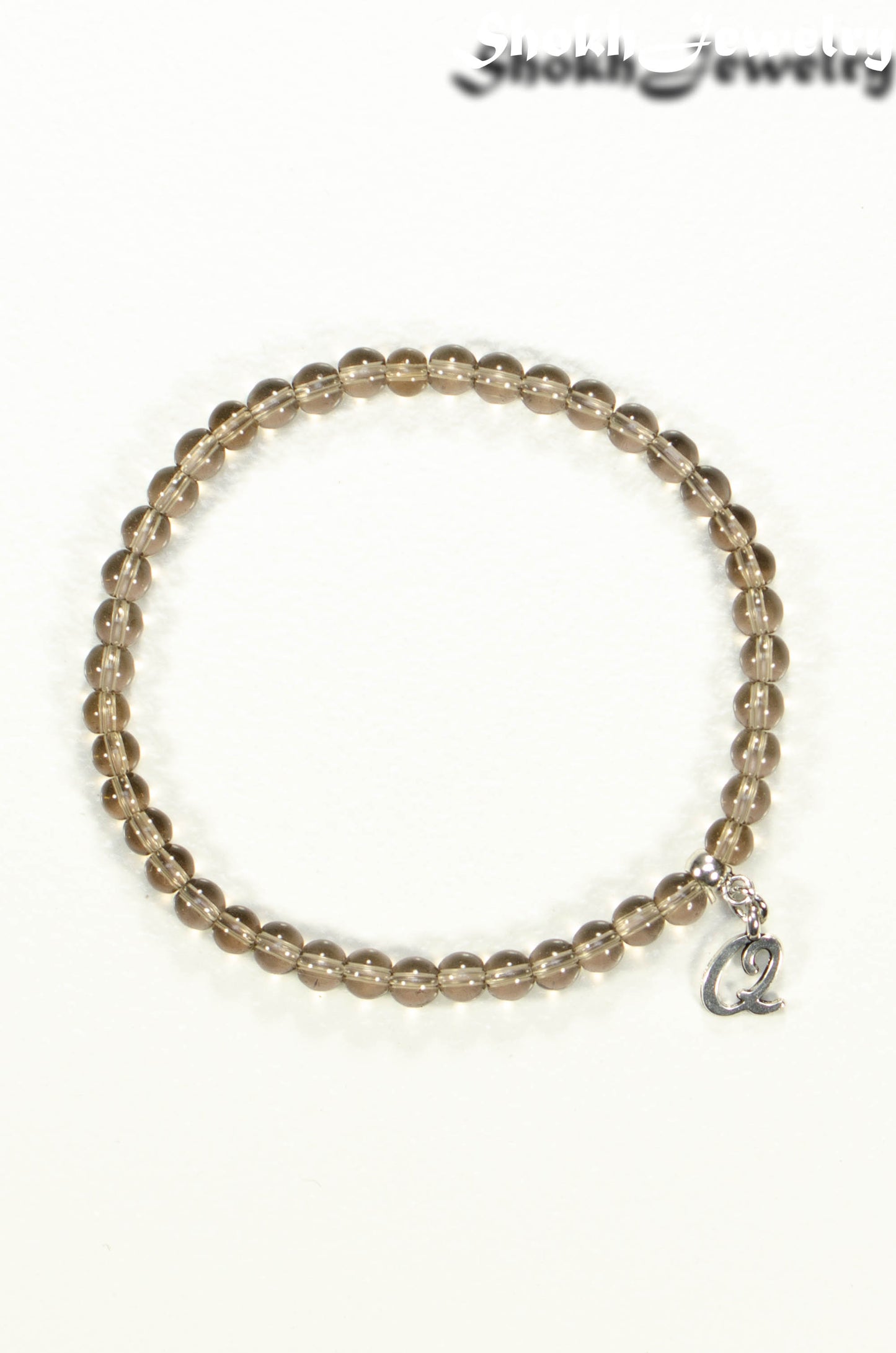 4mm Smoky Quartz Bracelet with Initial