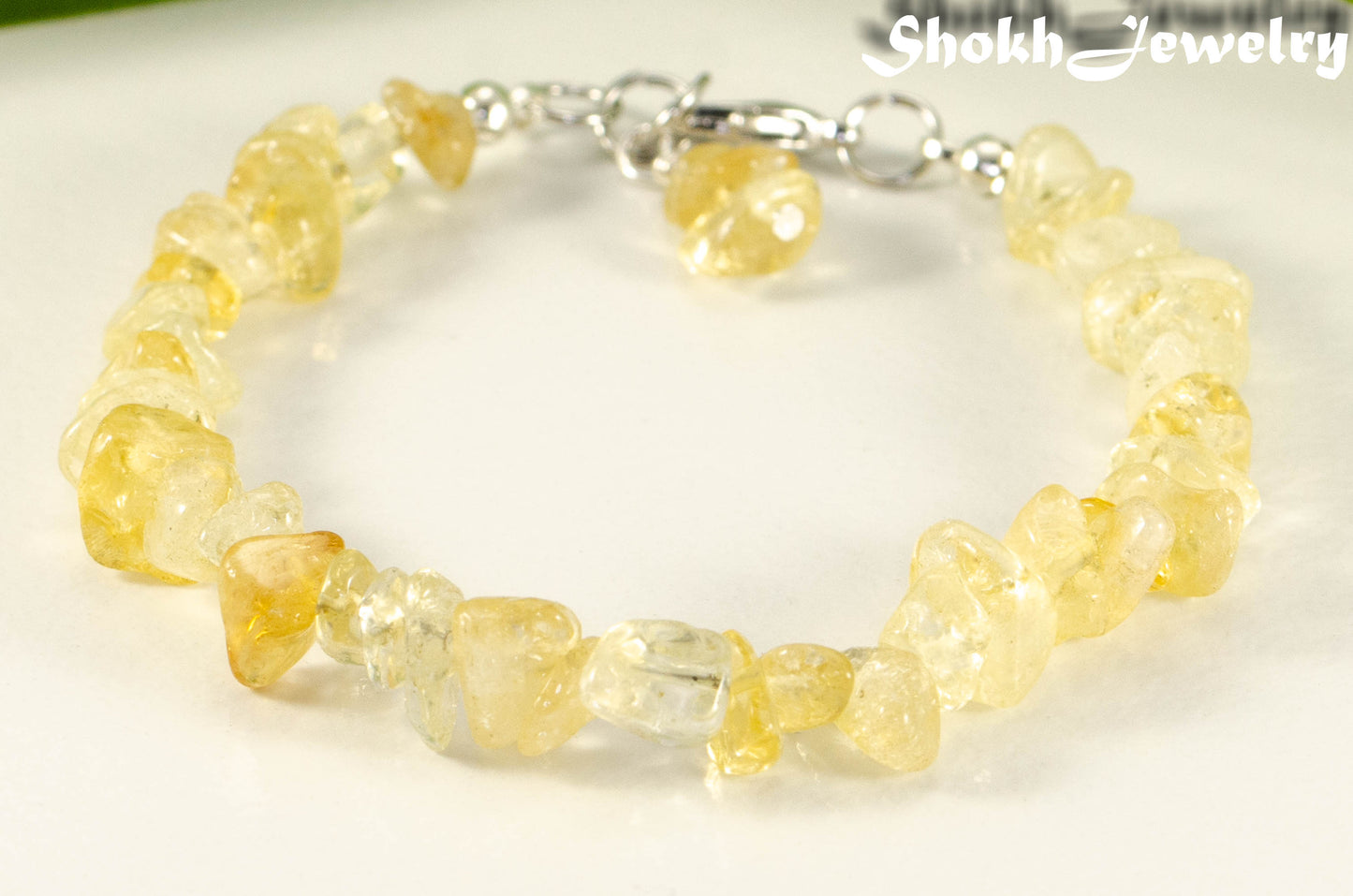Close up of Natural Citrine Crystal Chip Bracelet