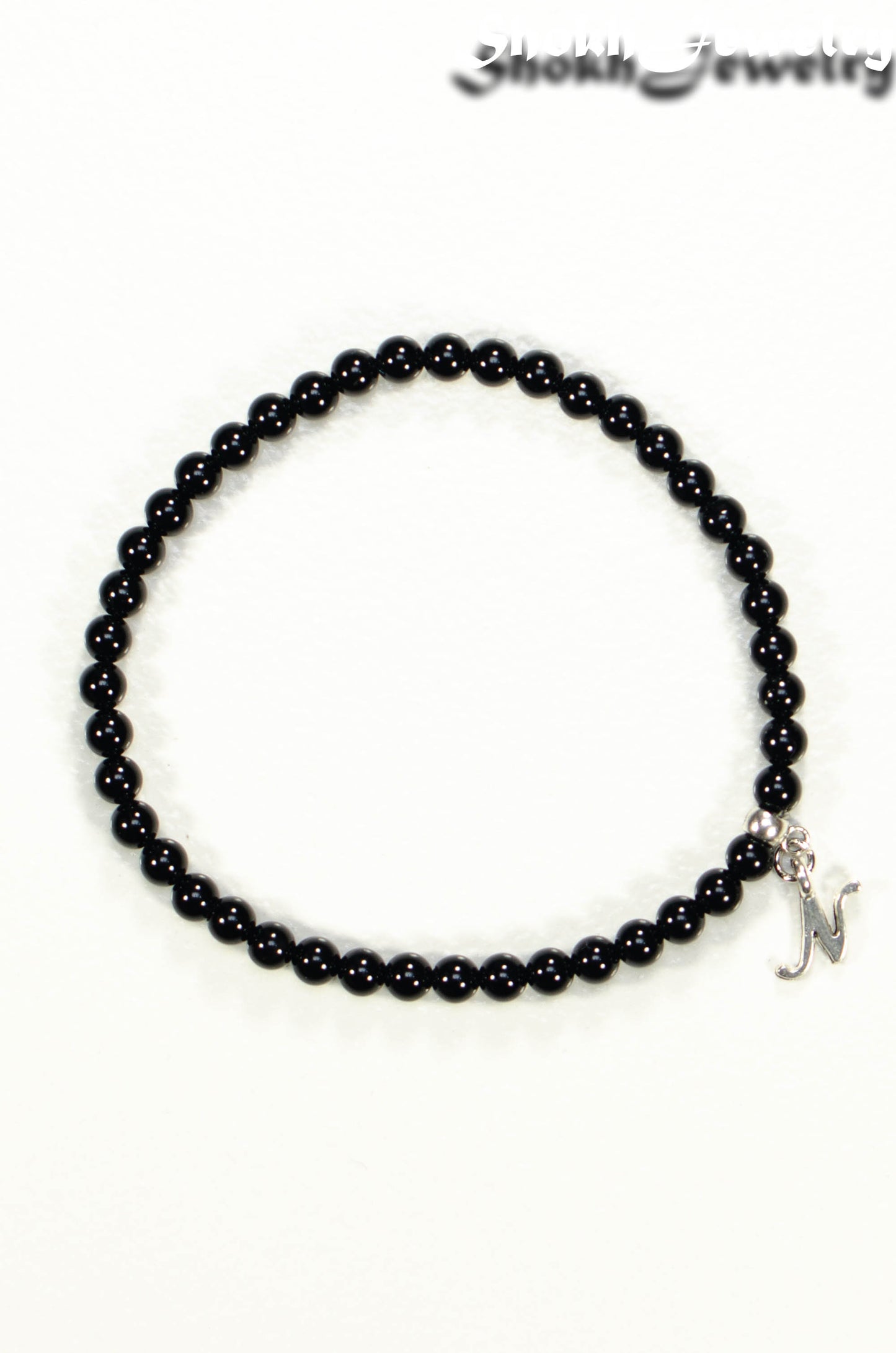 Black Onyx Bracelet with Initial