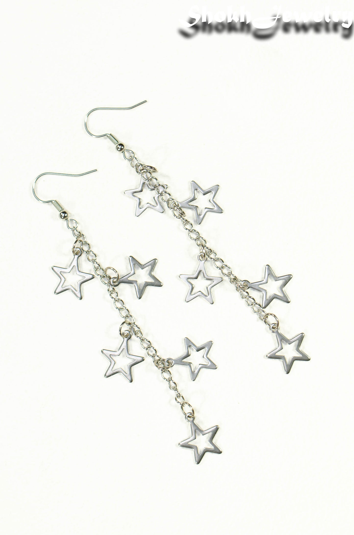 Long stainless steel chain and star earrings