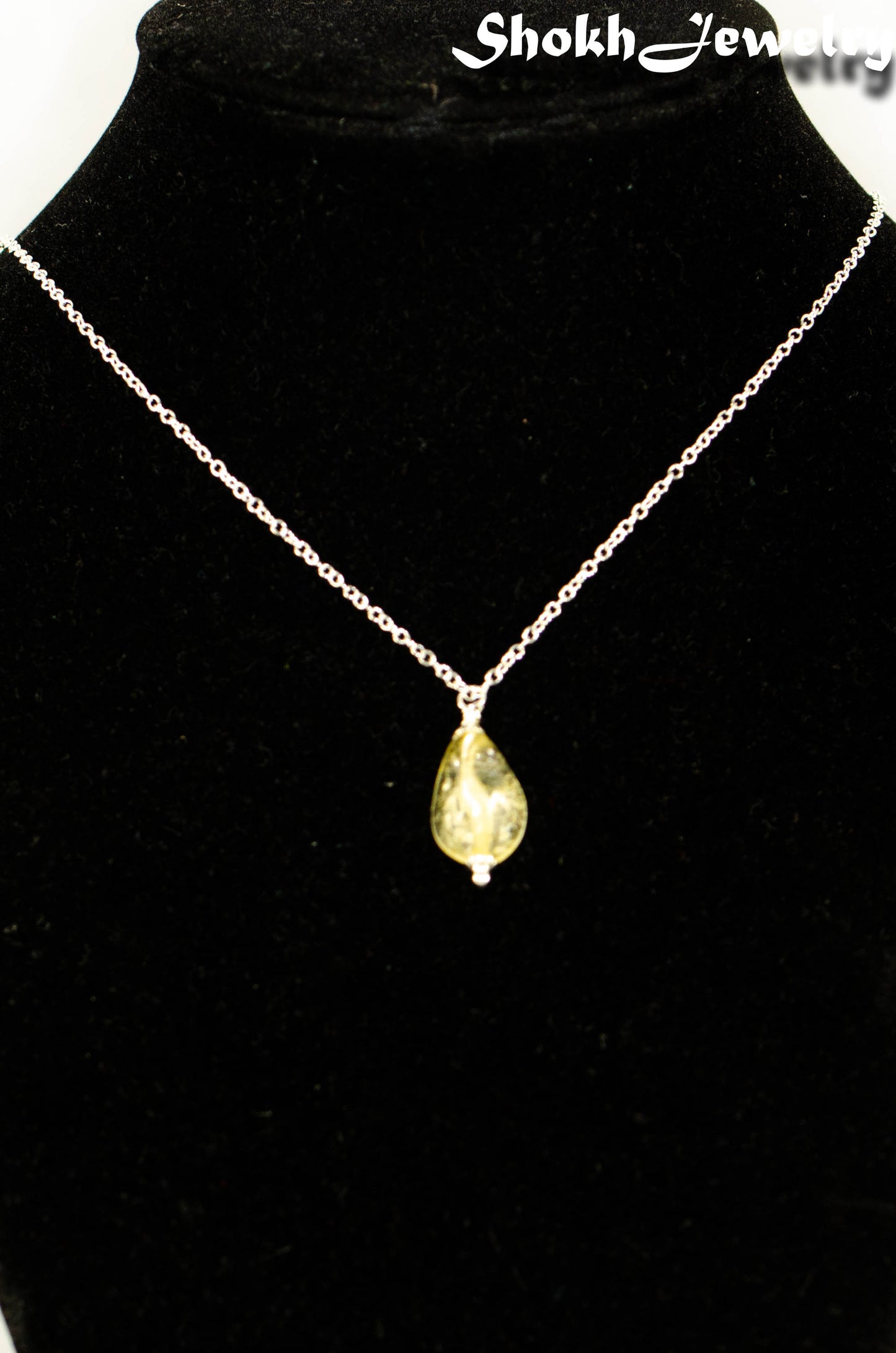 Dainty Citrine Nugget Pendant Necklace on a bust