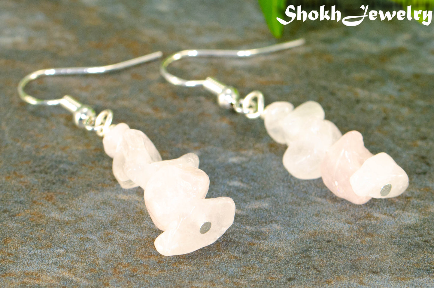 Simple Rose Quartz Crystal Chip Earrings