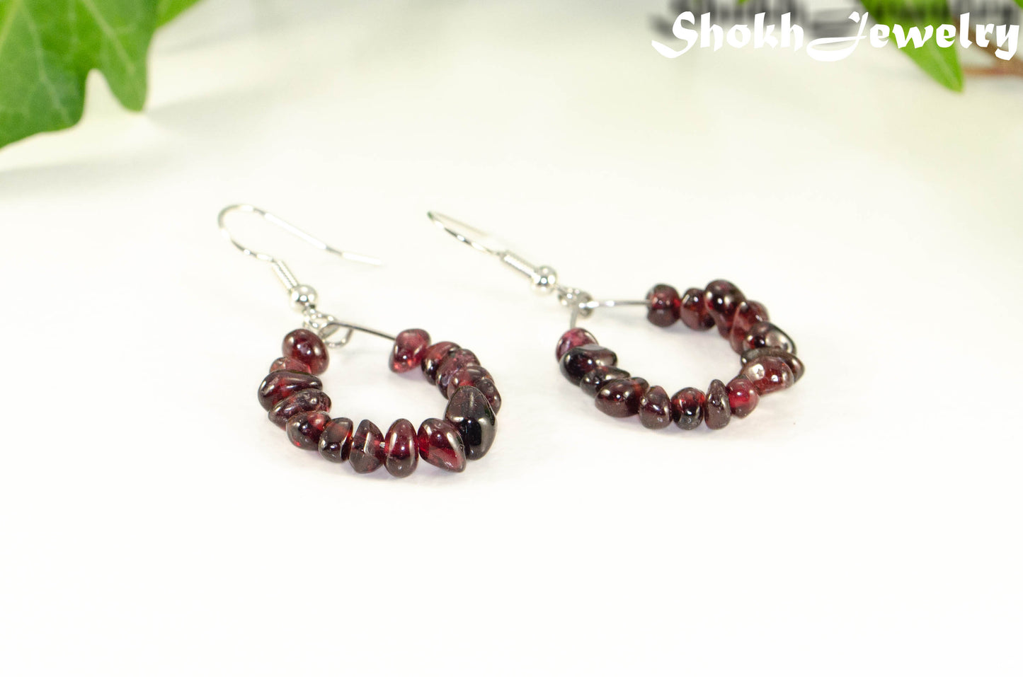 Natural Garnet Crystal Chip Earrings
