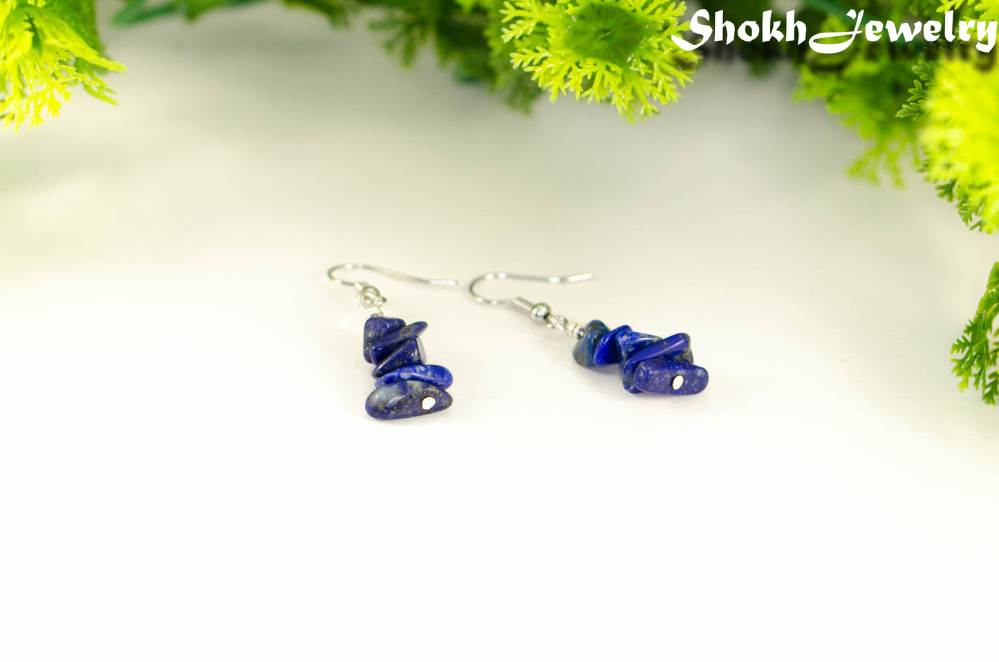 Simple Lapis Lazuli Crystal Chip Earrings.