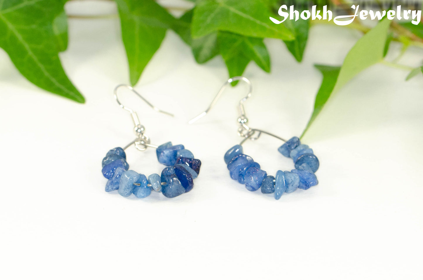 Natural Blue Quartzite Crystal Chip Earrings