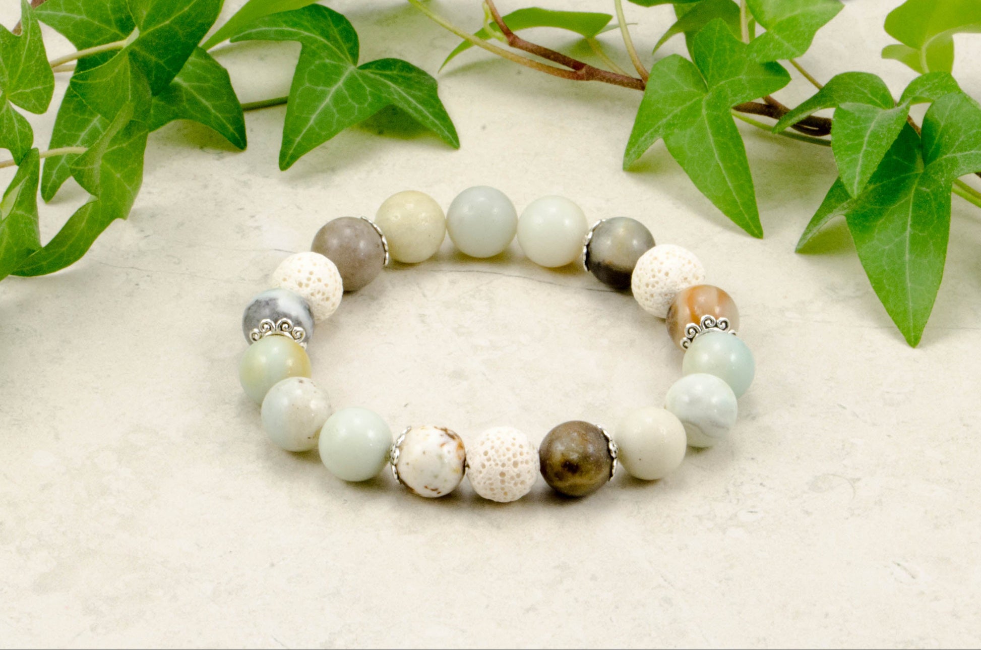 10mm Amazonite and Lava Stone Bracelet.