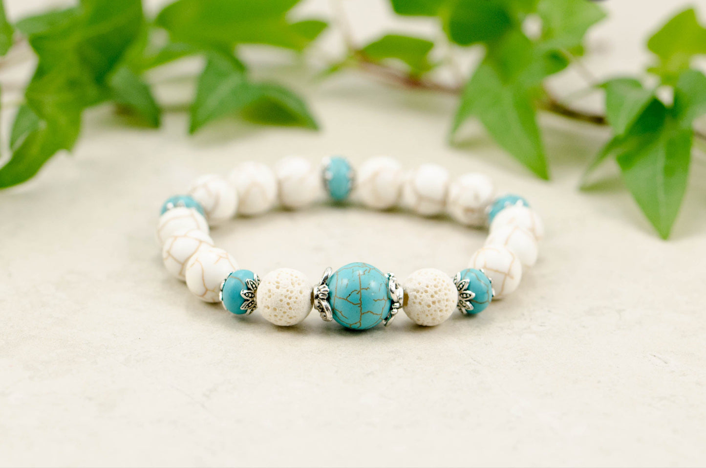 10mm Howlite and Lava Stone Bracelet for women