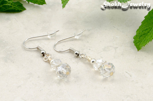 Small Crystal Clear Glass Bead Dangle Earrings.