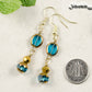 Sparkly Gold and Patina Blue Glass Bead Earrings