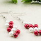 Red and White Glass Pearl Earrings, Christmas gift for women