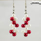 Red and White Glass Pearl Earrings, Christmas gift for women