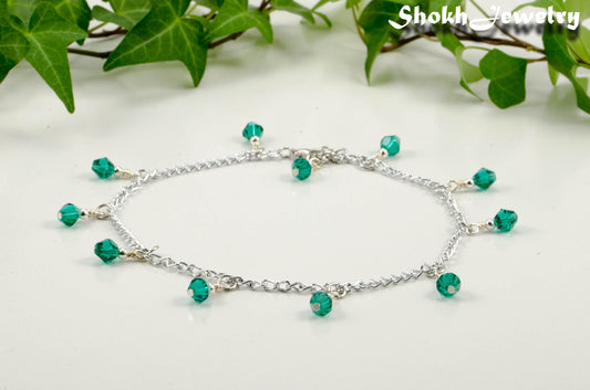 Green Glass Crystal Dangle and Chain Anklet for women.