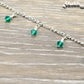 Close up of Green Glass Crystal Dangle and Chain Anklet.