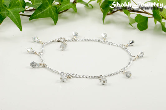 Sparkly Glass Crystal Dangle and Chain Anklet for women.