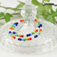 White Glass Crystal and Rainbow Seed Bead Anklet.