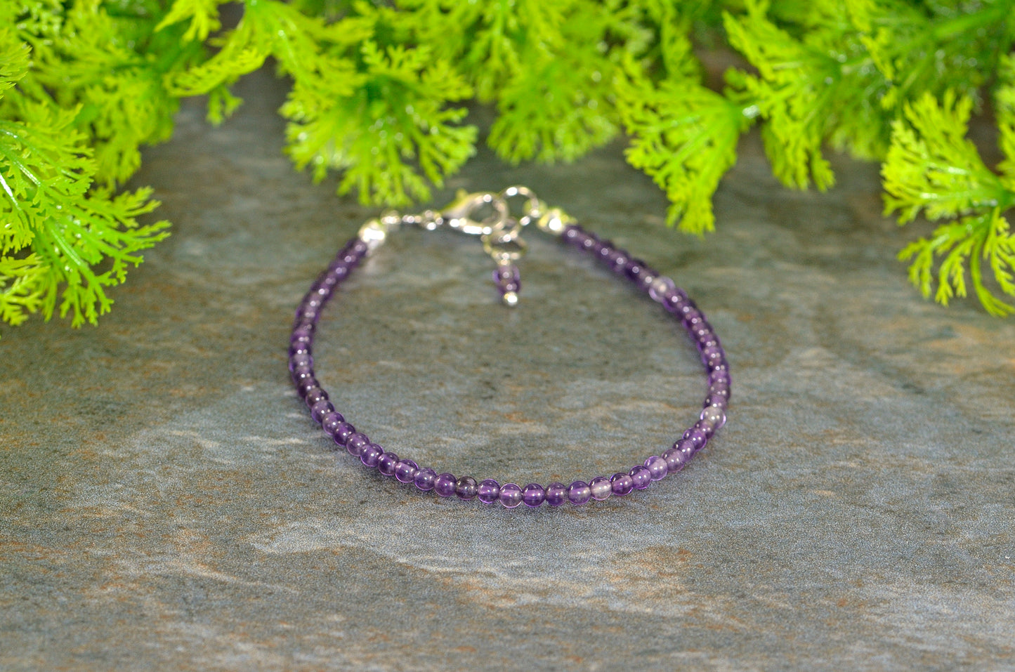 3mm Amethyst Bracelet with Clasp and a cute little dangle.