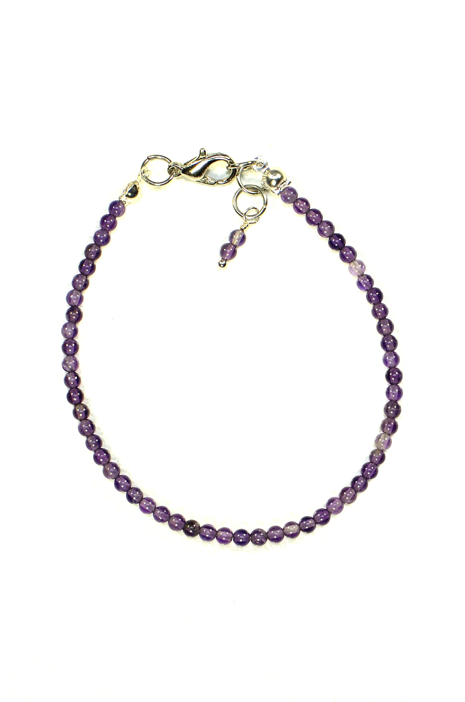 Top view of 3mm Amethyst Bracelet with Clasp.